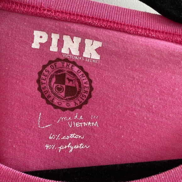 Victoria's Secret Pink Short Sleeve Gold Glitter Graphic Pink Tee Size L - Picture 3 of 12